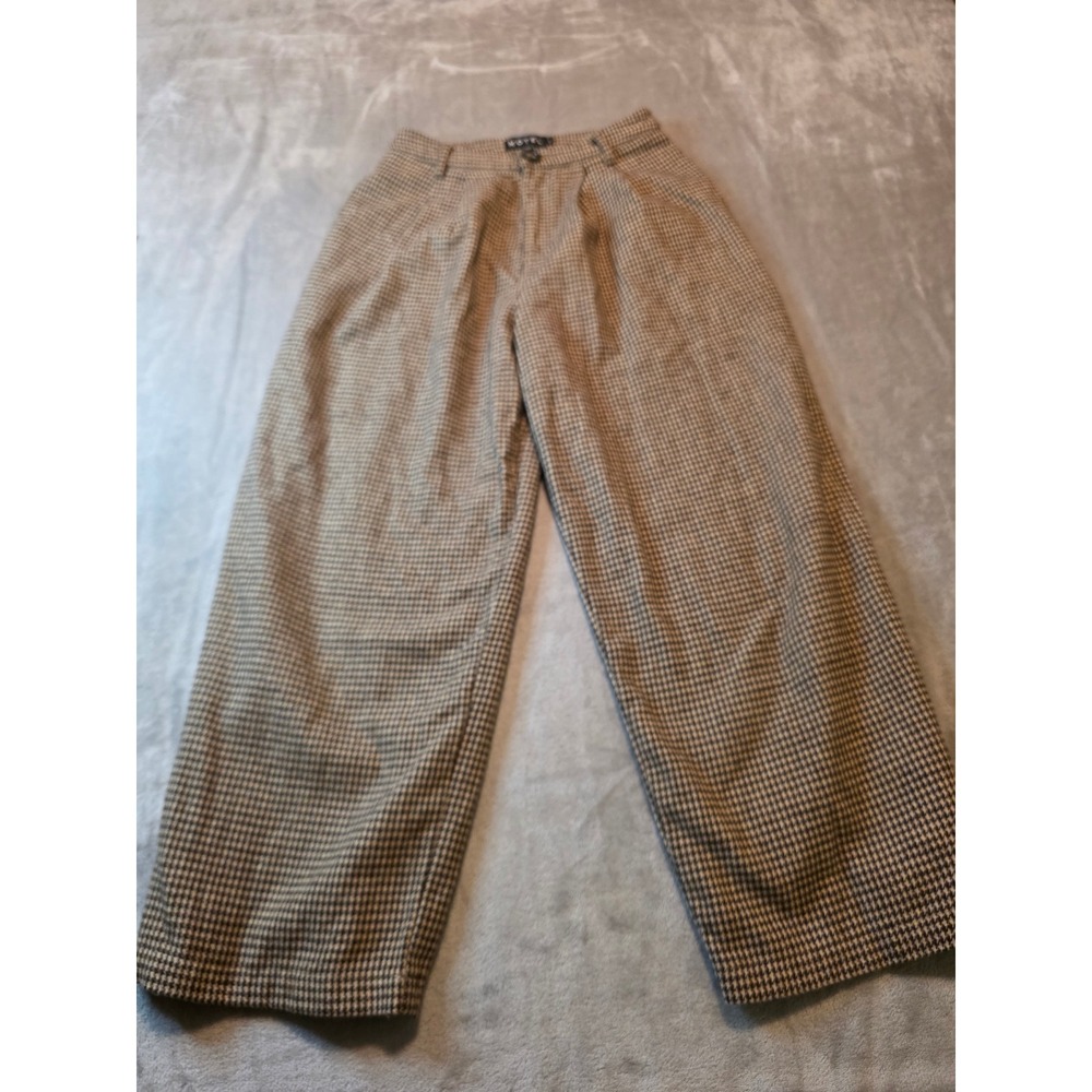 Motel Trousers Women Size S Brown Houndstooth Pleated Wide Leg Pants